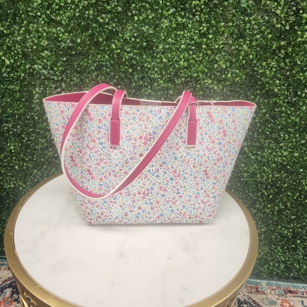 Tommy Bahama Reversible Floral Pink Handbag with Wallet - Picture 3 of 7